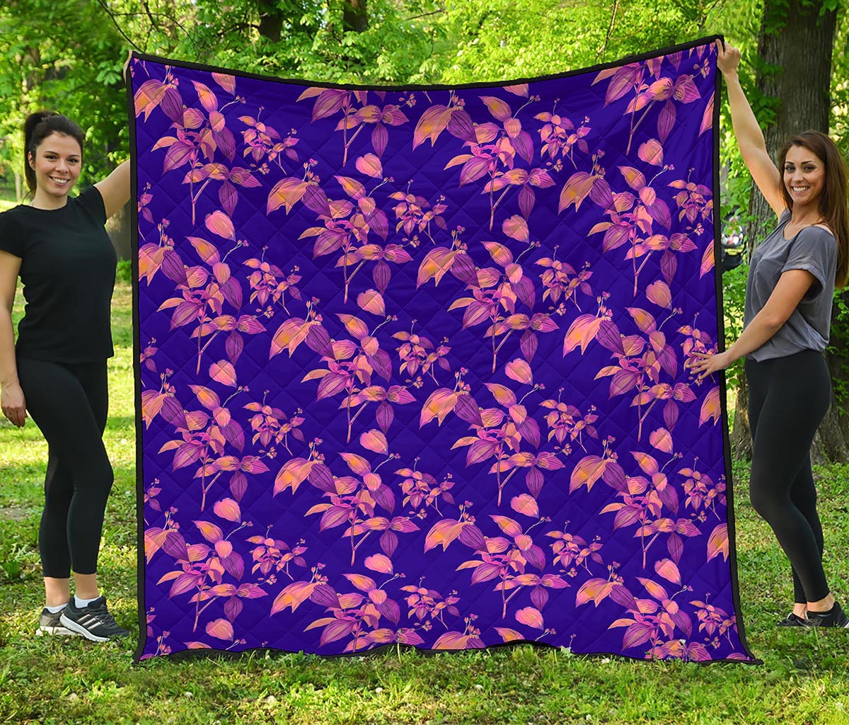 Purple Tropical Hawaiian Pattern Print Quilt