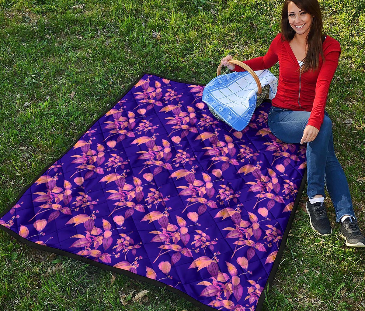 Purple Tropical Hawaiian Pattern Print Quilt