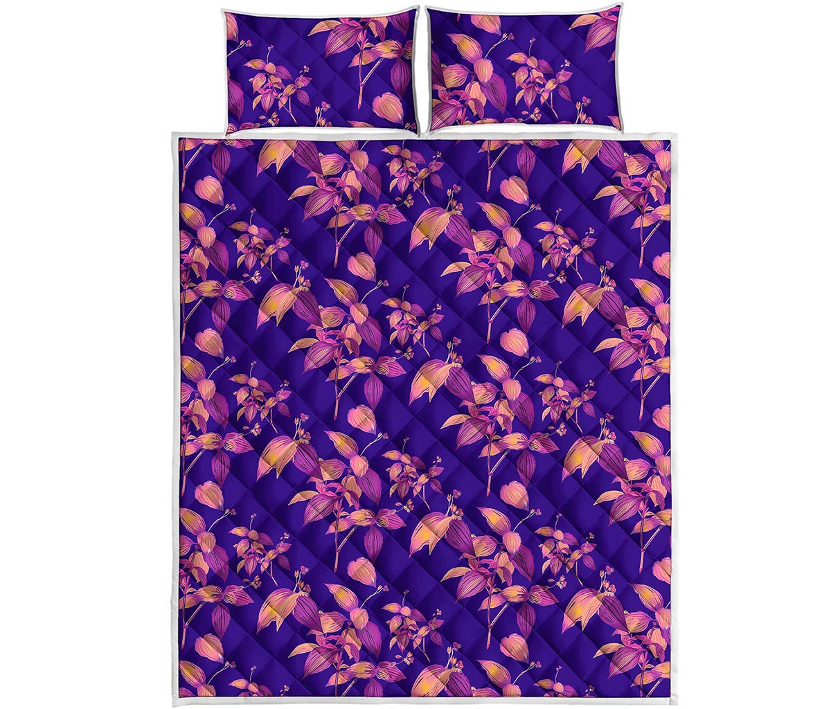 Purple Tropical Hawaiian Pattern Print Quilt Bed Set