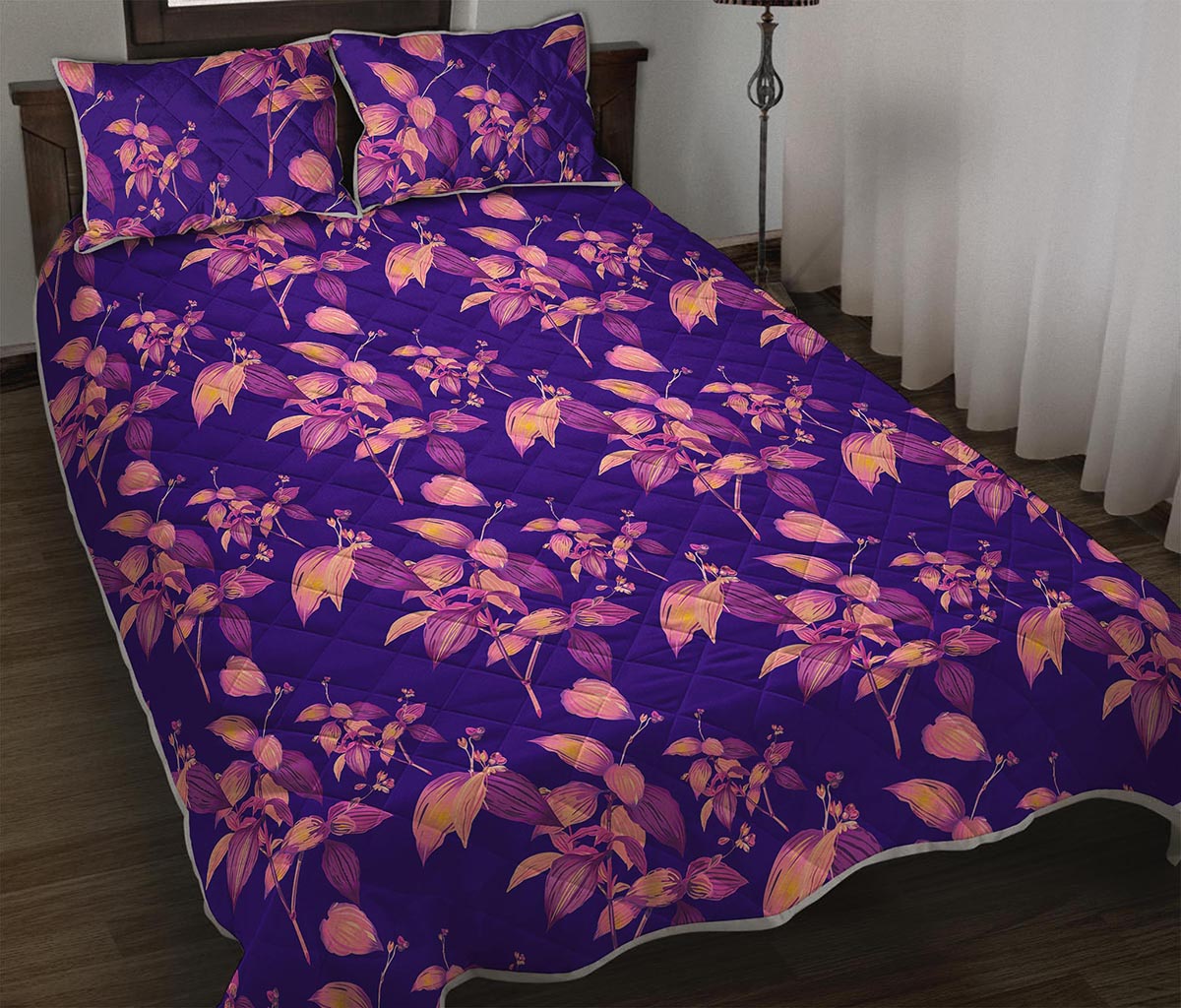 Purple Tropical Hawaiian Pattern Print Quilt Bed Set