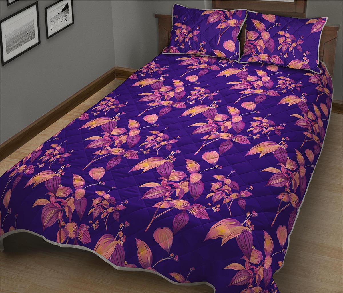 Purple Tropical Hawaiian Pattern Print Quilt Bed Set