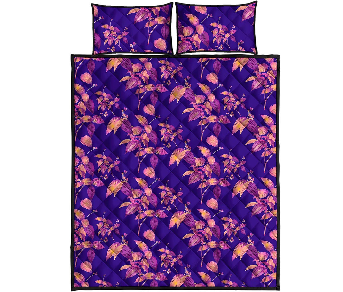 Purple Tropical Hawaiian Pattern Print Quilt Bed Set