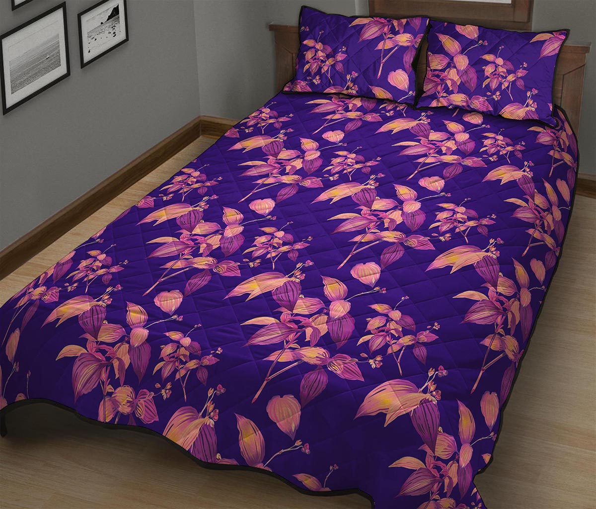 Purple Tropical Hawaiian Pattern Print Quilt Bed Set