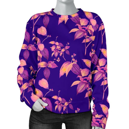 Purple Tropical Hawaiian Pattern Print Women's Crewneck Sweatshirt GearFrost