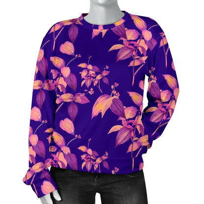 Purple Tropical Hawaiian Pattern Print Women's Crewneck Sweatshirt GearFrost
