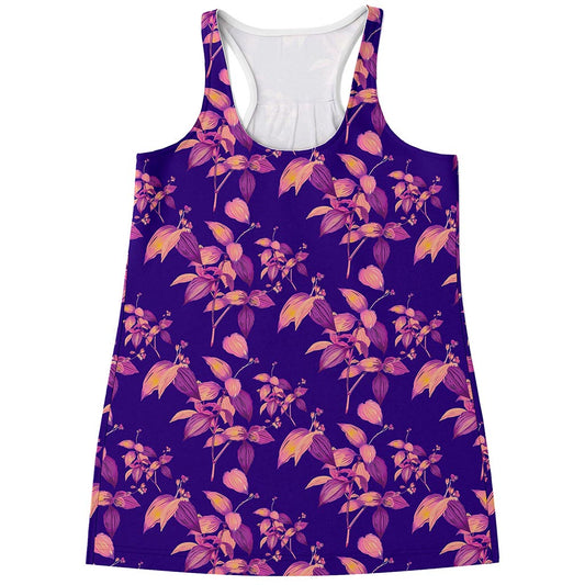 Purple Tropical Hawaiian Pattern Print Women's Racerback Tank Top