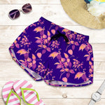 Purple Tropical Hawaiian Pattern Print Women's Shorts