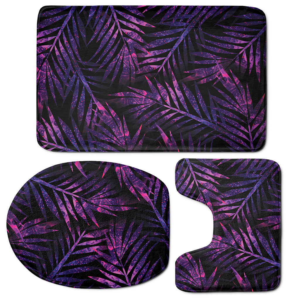 Purple Tropical Leaves Print 3 Piece Bath Mat Set
