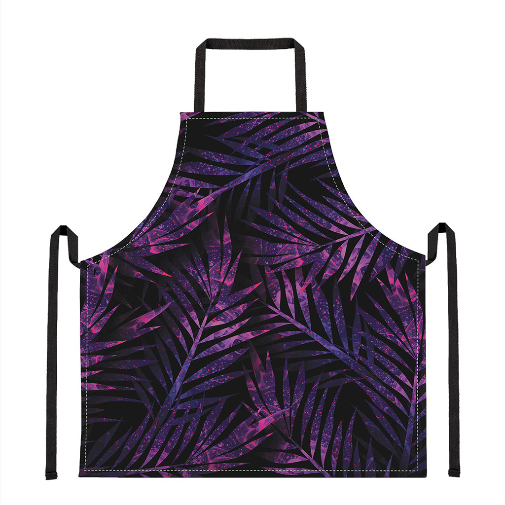 Purple Tropical Leaves Print Apron