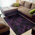 Purple Tropical Leaves Print Area Rug