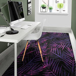 Purple Tropical Leaves Print Area Rug