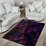 Purple Tropical Leaves Print Area Rug