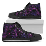 Purple Tropical Leaves Print Black High Top Shoes