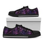 Purple Tropical Leaves Print Black Low Top Shoes