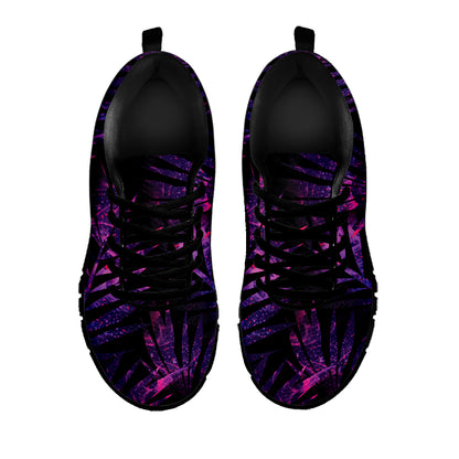 Purple Tropical Leaves Print Black Sneakers