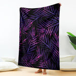 Purple Tropical Leaves Print Blanket