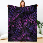 Purple Tropical Leaves Print Blanket