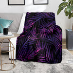 Purple Tropical Leaves Print Blanket