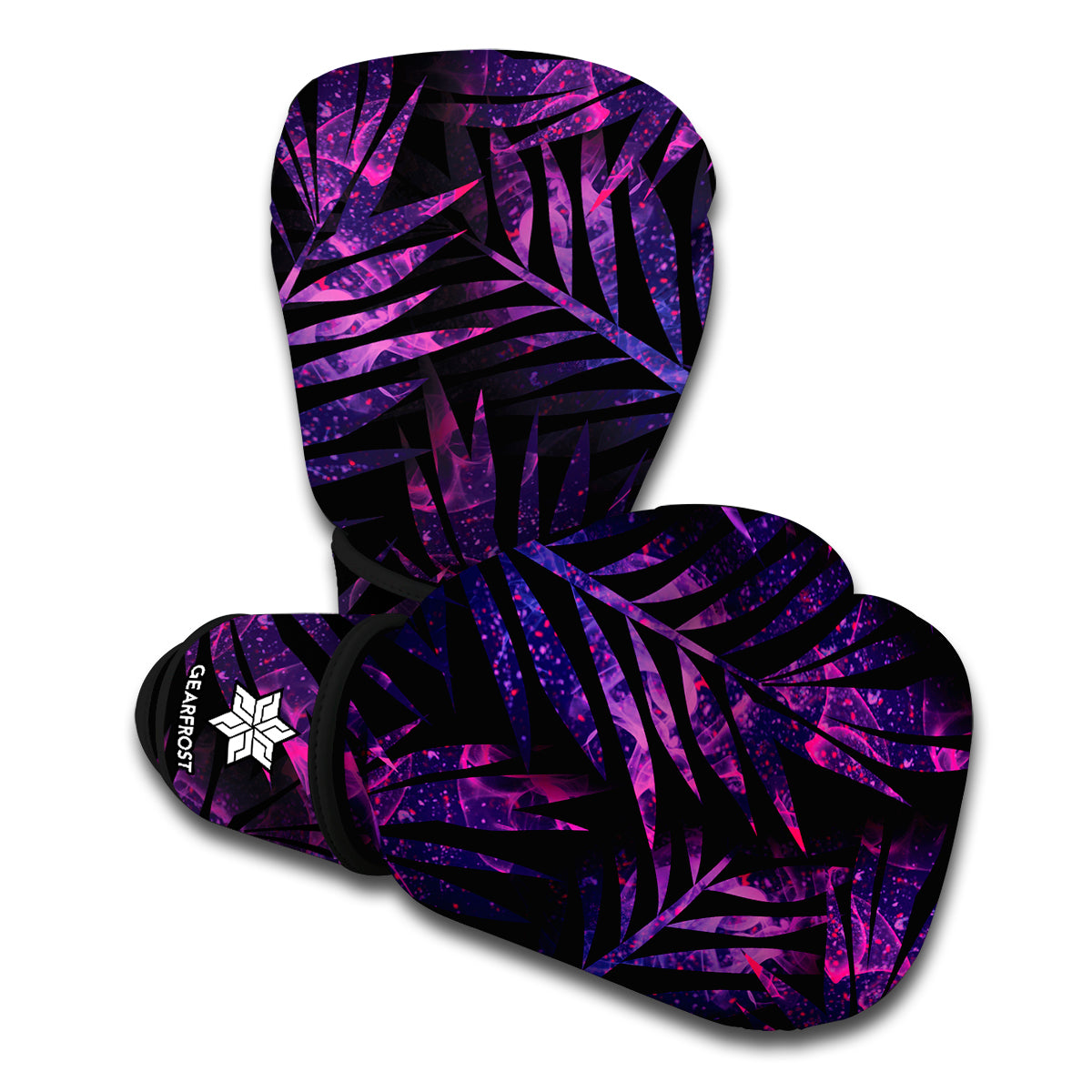 Purple Tropical Leaves Print Boxing Gloves
