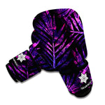 Purple Tropical Leaves Print Boxing Gloves