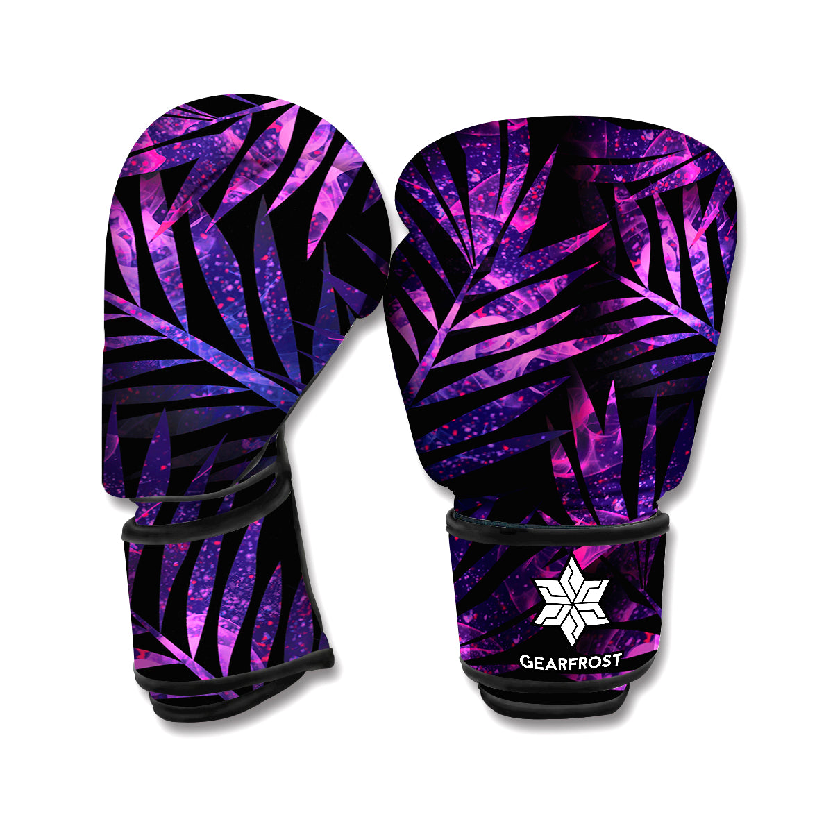 Purple Tropical Leaves Print Boxing Gloves