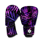 Purple Tropical Leaves Print Boxing Gloves