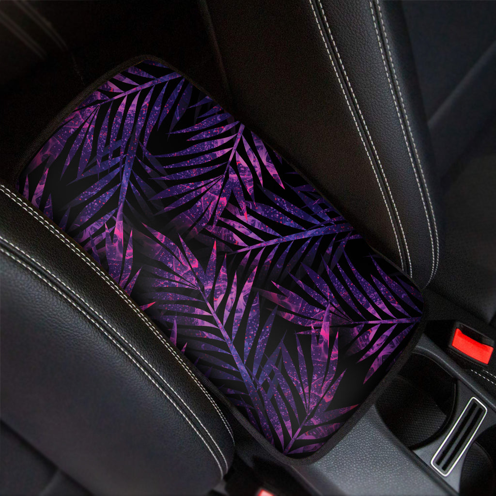 Purple Tropical Leaves Print Car Center Console Cover