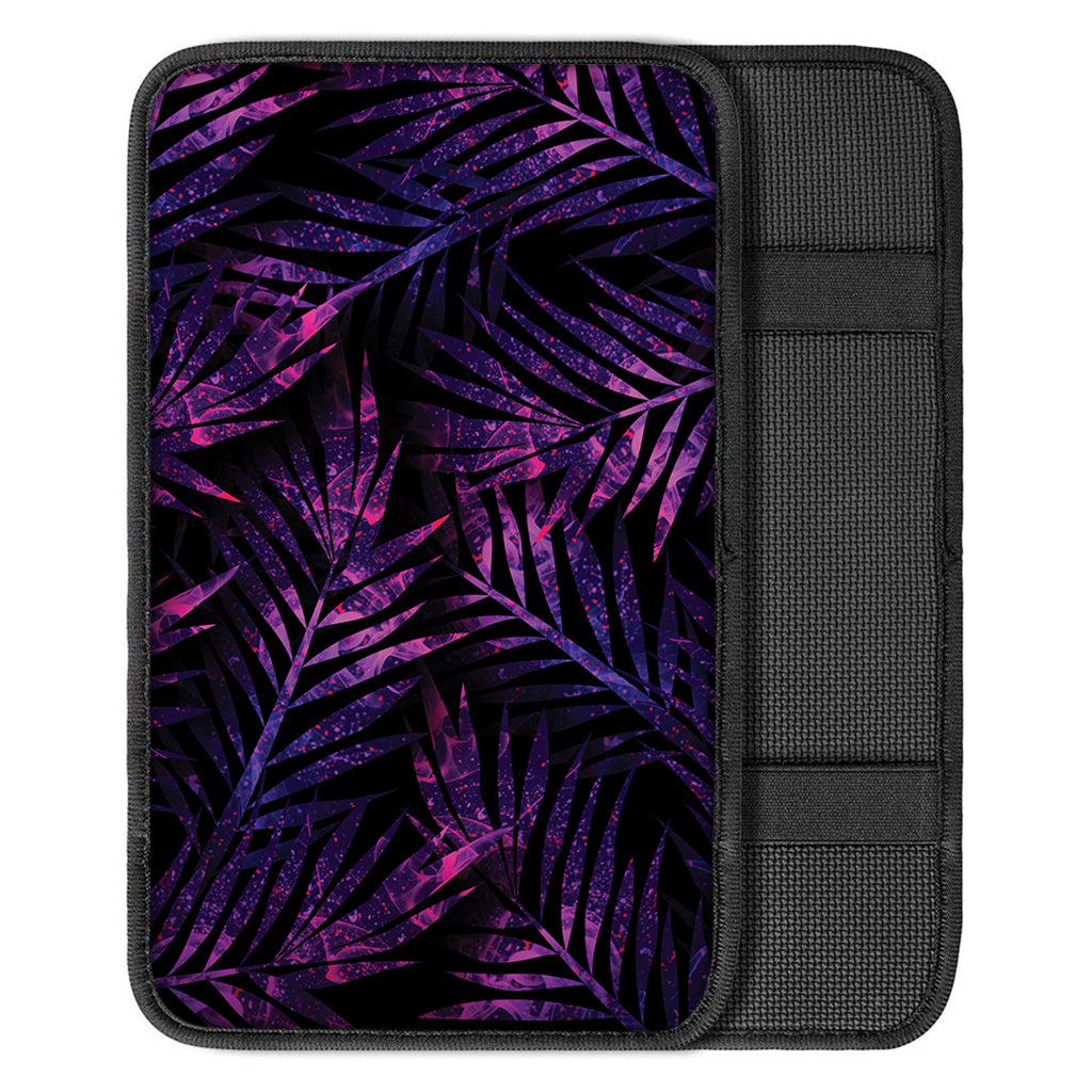 Purple Tropical Leaves Print Car Center Console Cover