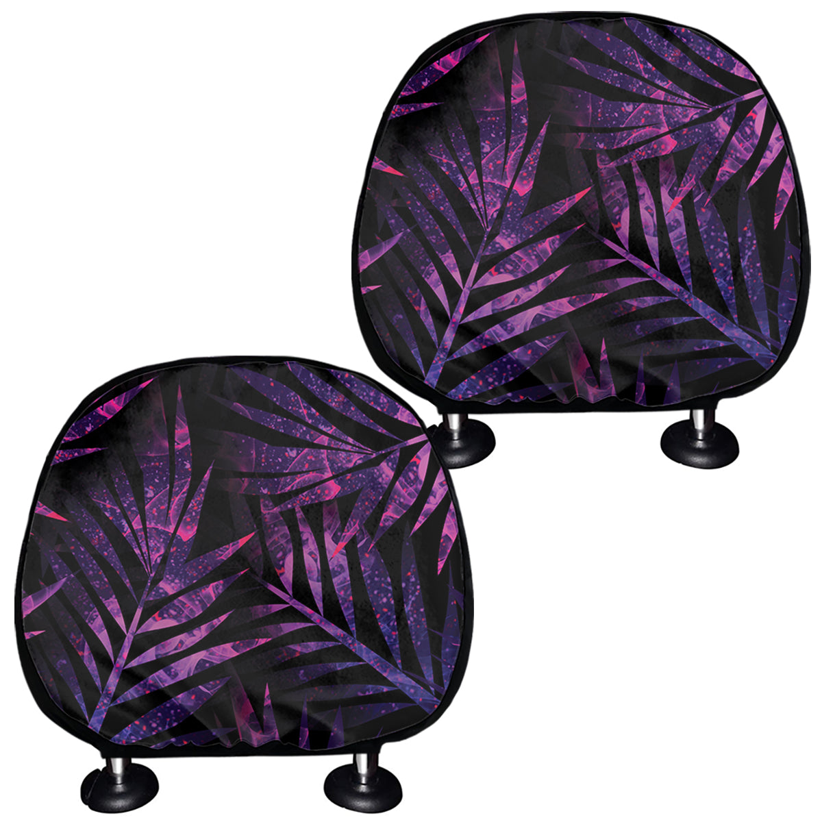 Purple Tropical Leaves Print Car Headrest Covers