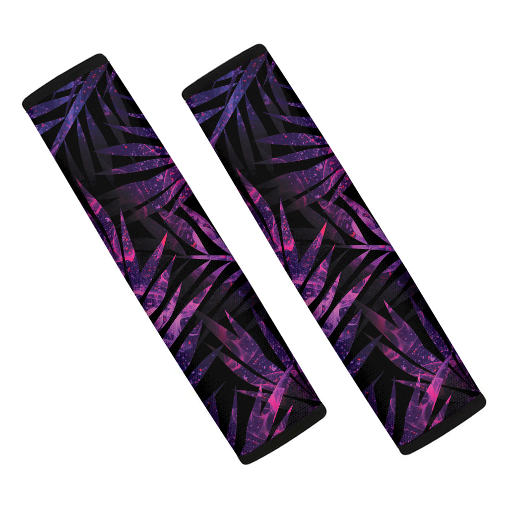 Purple Tropical Leaves Print Car Seat Belt Covers