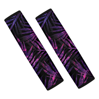 Purple Tropical Leaves Print Car Seat Belt Covers