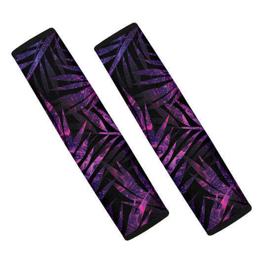 Purple Tropical Leaves Print Car Seat Belt Covers
