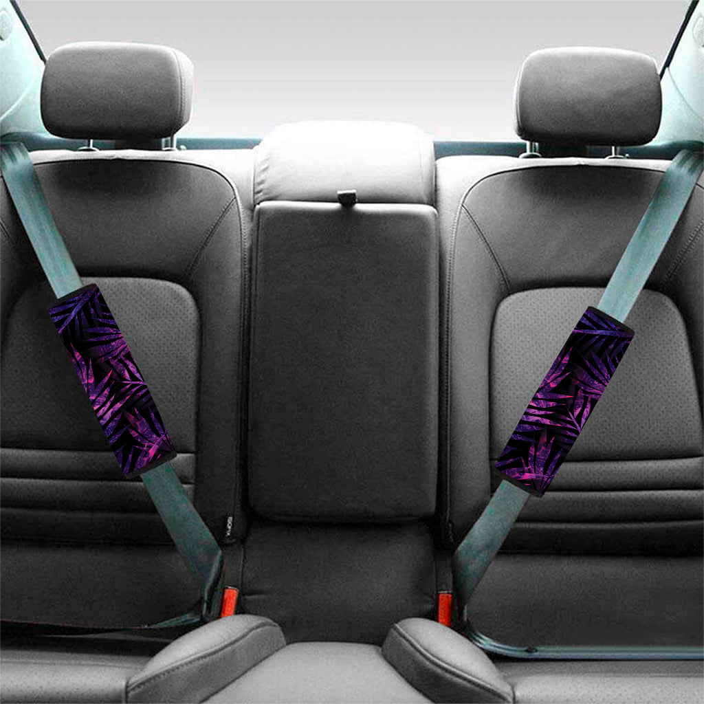 Purple Tropical Leaves Print Car Seat Belt Covers