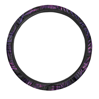 Purple Tropical Leaves Print Car Steering Wheel Cover