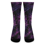 Purple Tropical Leaves Print Crew Socks