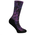 Purple Tropical Leaves Print Crew Socks