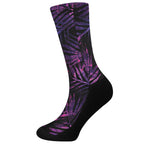 Purple Tropical Leaves Print Crew Socks