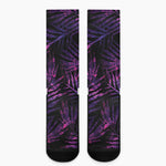 Purple Tropical Leaves Print Crew Socks