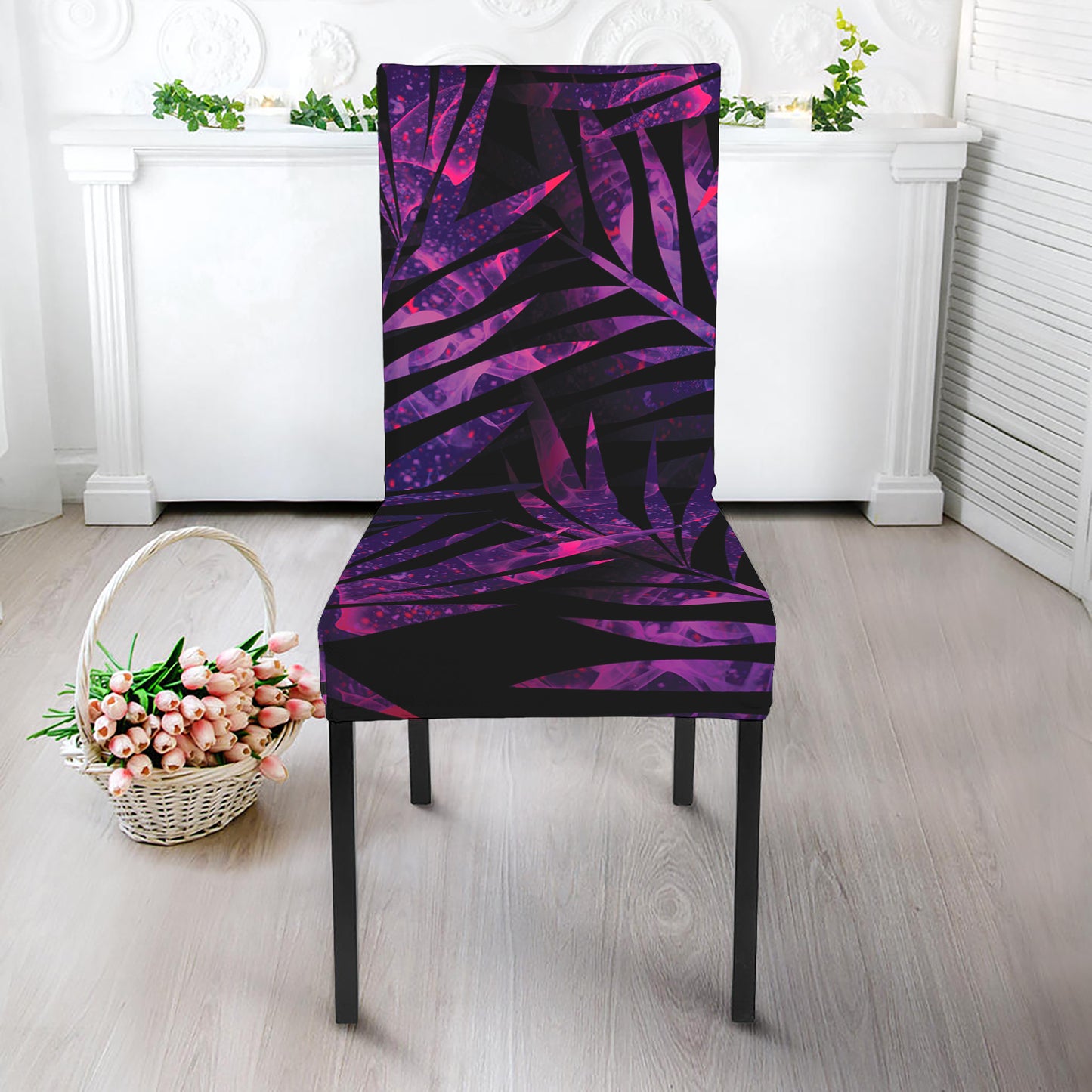 Purple Tropical Leaves Print Dining Chair Slipcover
