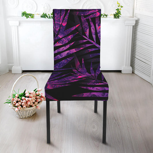 Purple Tropical Leaves Print Dining Chair Slipcover