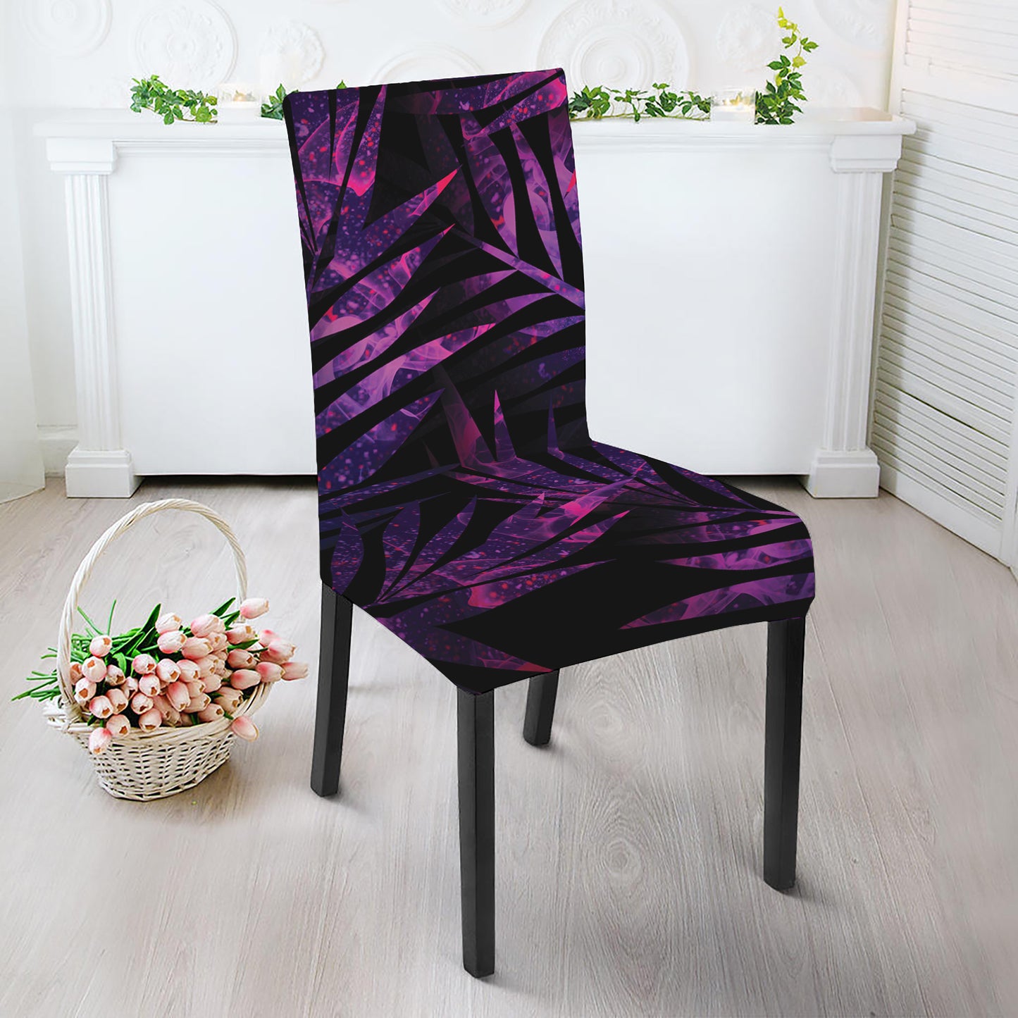 Purple Tropical Leaves Print Dining Chair Slipcover
