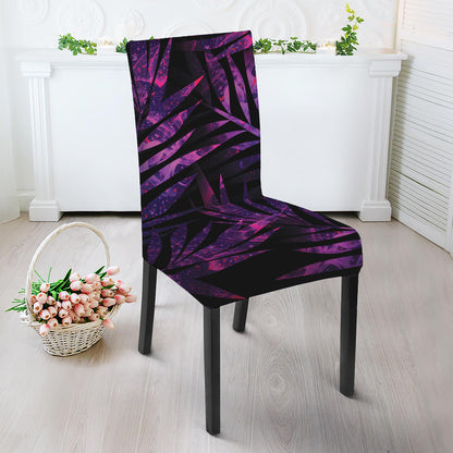 Purple Tropical Leaves Print Dining Chair Slipcover