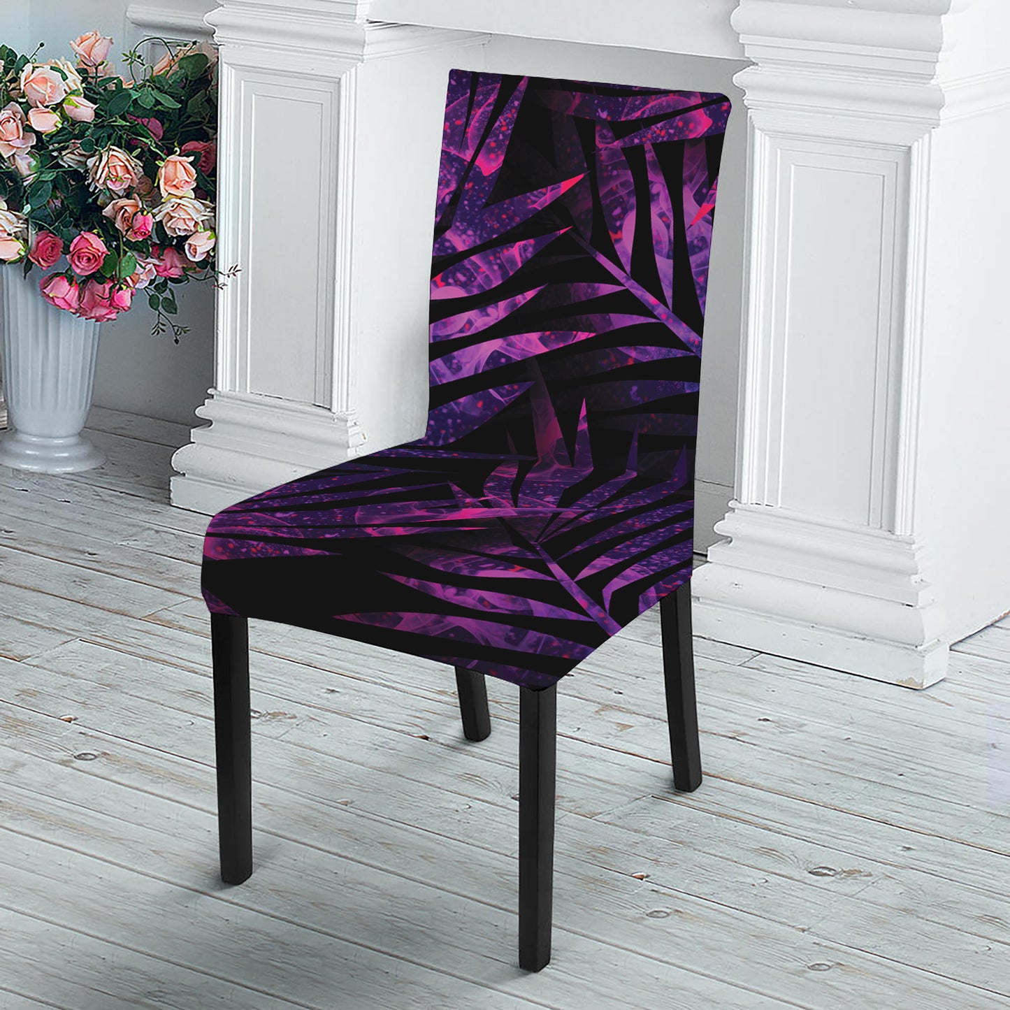 Purple Tropical Leaves Print Dining Chair Slipcover