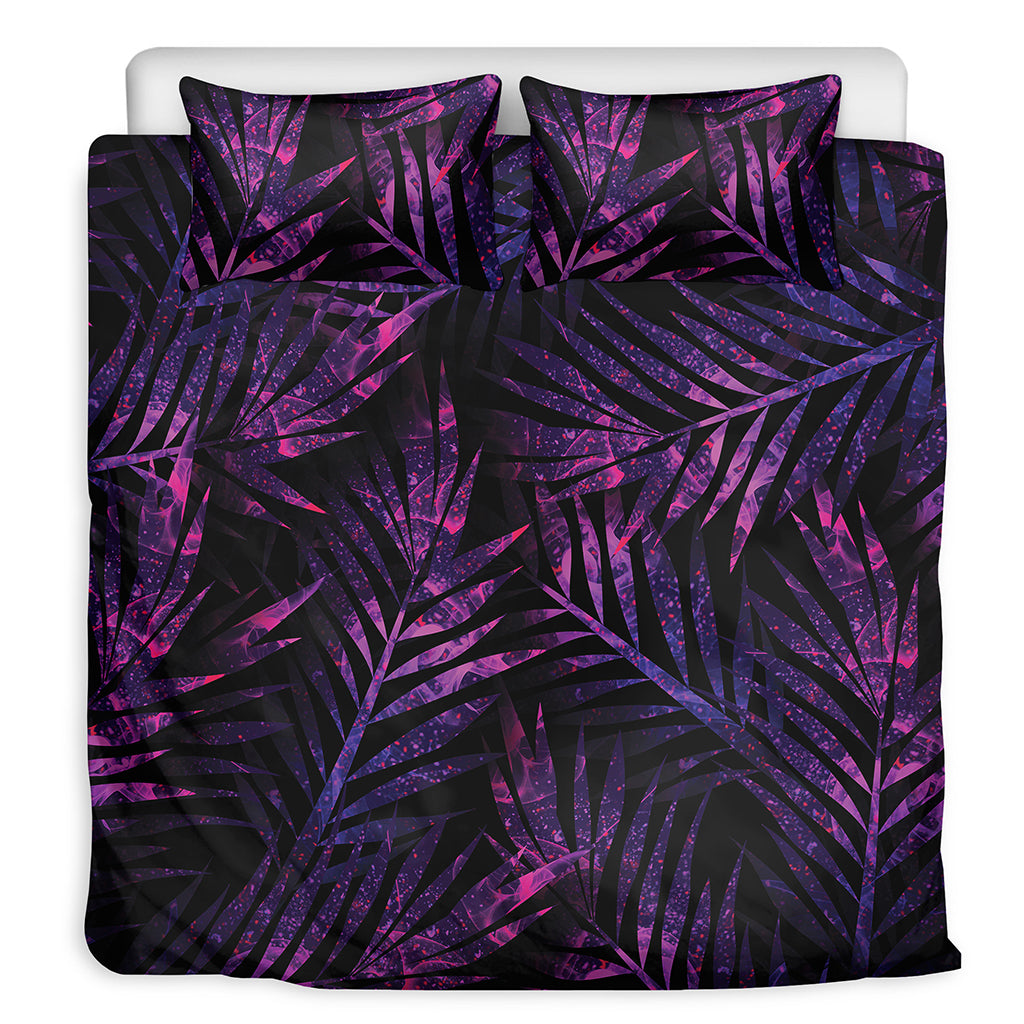Purple Tropical Leaves Print Duvet Cover Bedding Set