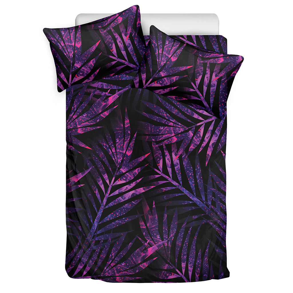 Purple Tropical Leaves Print Duvet Cover Bedding Set