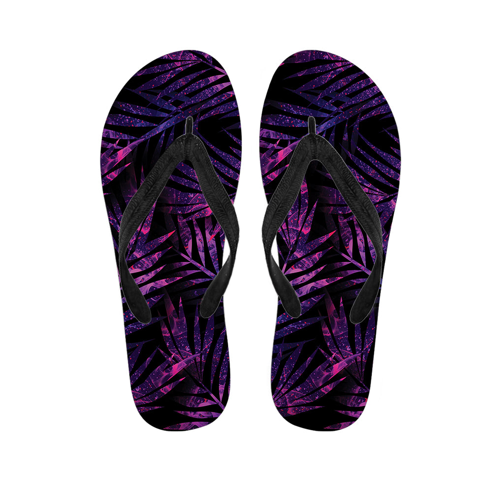 Purple Tropical Leaves Print Flip Flops