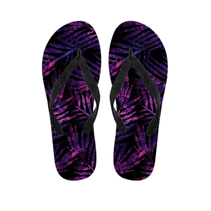 Purple Tropical Leaves Print Flip Flops