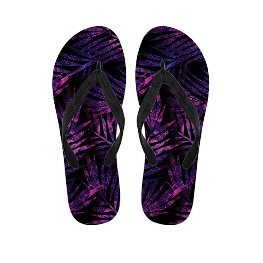 Purple Tropical Leaves Print Flip Flops