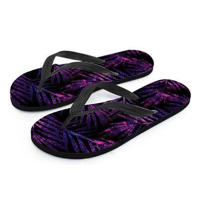 Purple Tropical Leaves Print Flip Flops