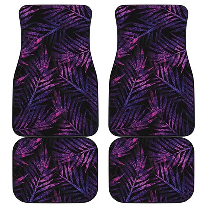 Purple Tropical Leaves Print Front and Back Car Floor Mats